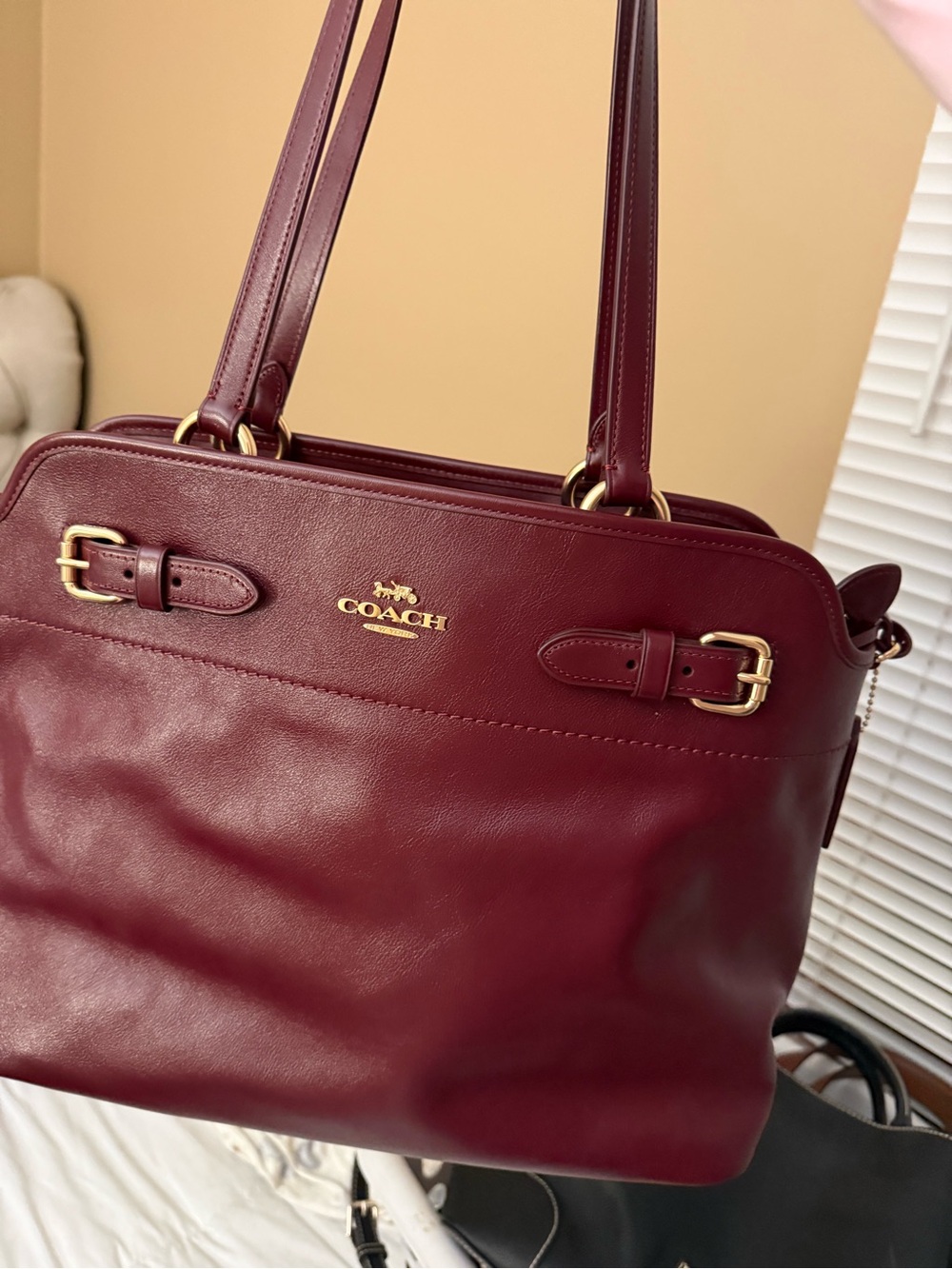 Coach Wine Red Leather Shoulder Bag with Gold Hardware